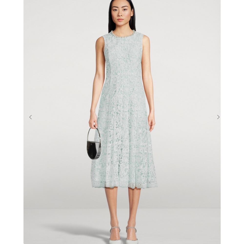 Self Portrait mint Green Cord Lace sleeveless embellished Midi Dress Size 0 NWT